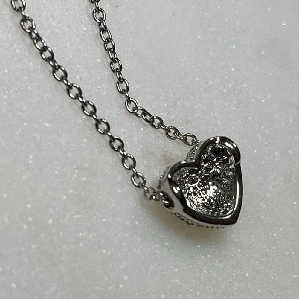 Y2K Vintage Silver Tone Pave Crystal Heart Necklace | 16